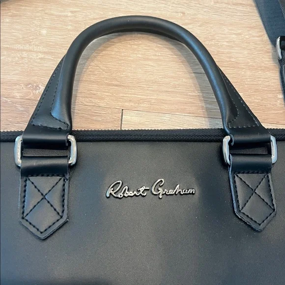 Robert Graham Black Leather Acadia Laptop Bag Sleek Professional Design - Picture 3 of 13